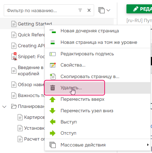 Удалить страницу