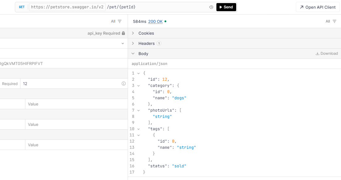 Отображение ответа на вызов API