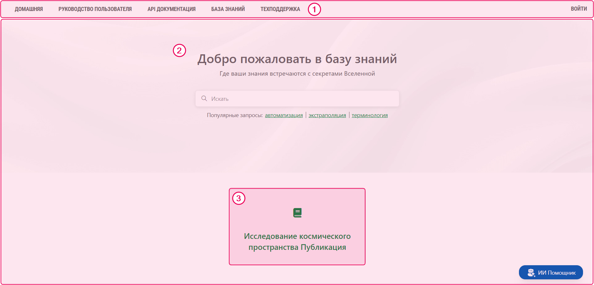 Элементы домашней страницы портала