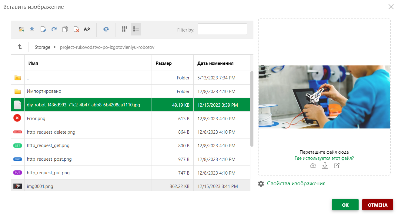 Щелкните изображение, чтобы просмотреть его в диалоговом окне «Вставить изображение»
