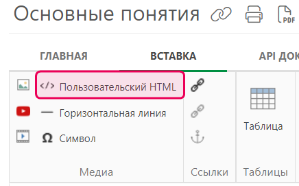 Нажмите кнопку «Индивидуальная настройка HTML» на вкладке «Вставка» в верхней панели.