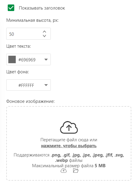 Раздел «Заголовок» в настройках читательского интерфейса