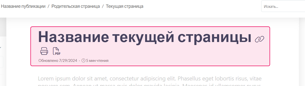 Заголовок просмотрщика страниц в пользовательском читательском интерфейсе