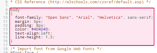 Найдите свойство font-family в селекторе основного текста
