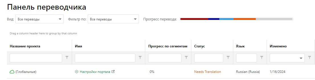 Экран панели управления переводчика