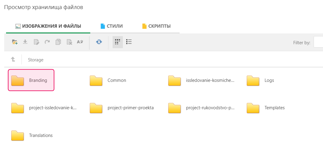 Папка «Брендинг» в диспетчере файлов