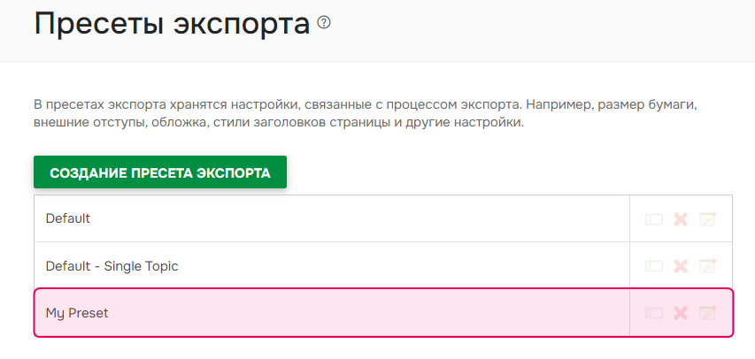 Создан новый Пресет экспорта.