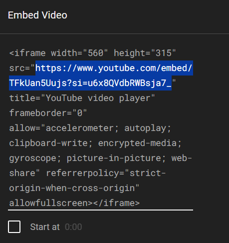 Копирование ссылки на видео из Youtube.
