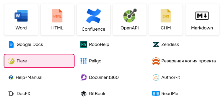 Опция "Импорт из MadCap Flare".