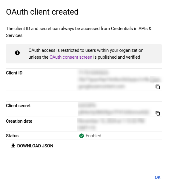 Идентификатор и секретный ключ клиента.