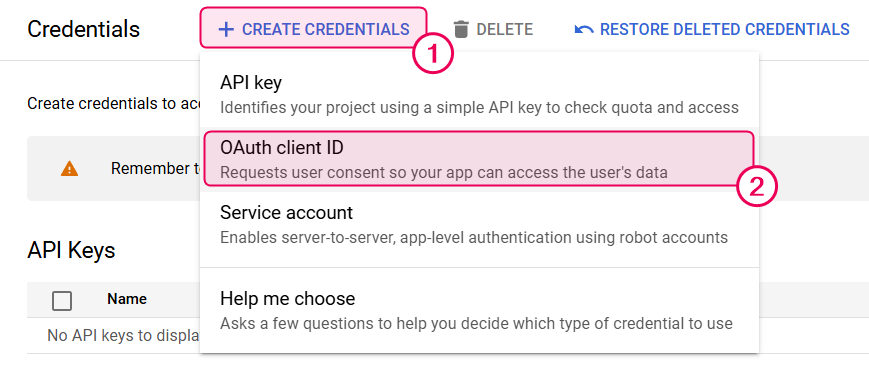 Создать учетные данные.