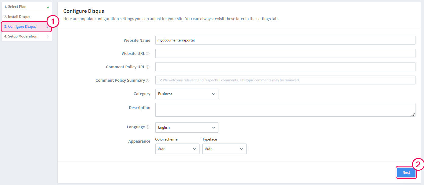 Конфигурация Disqus.