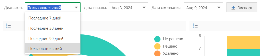 Выберите диапазон дат в комбинированном списке «Диапазон».