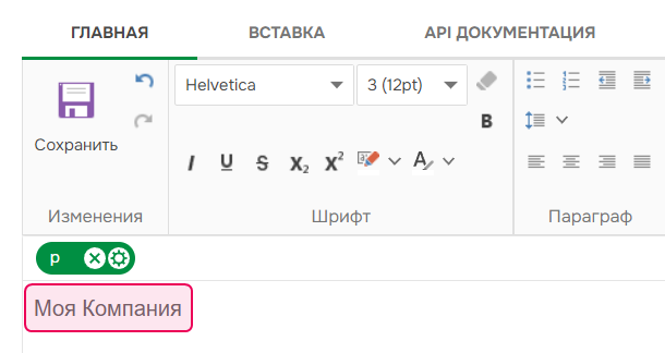 Название компании на странице документации.