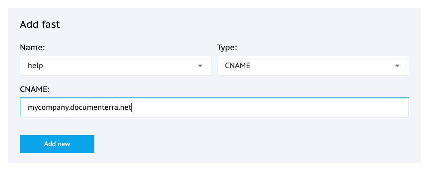 Пример создания записи CNAME.