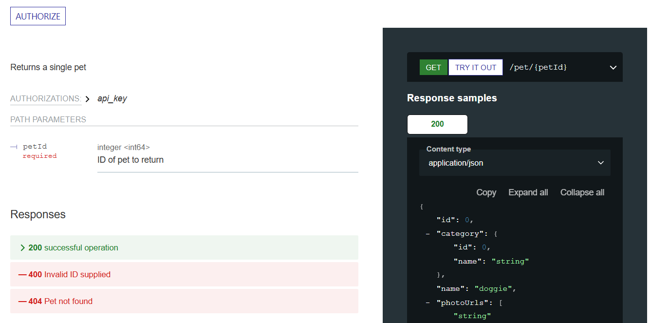 Классический вид API документации
